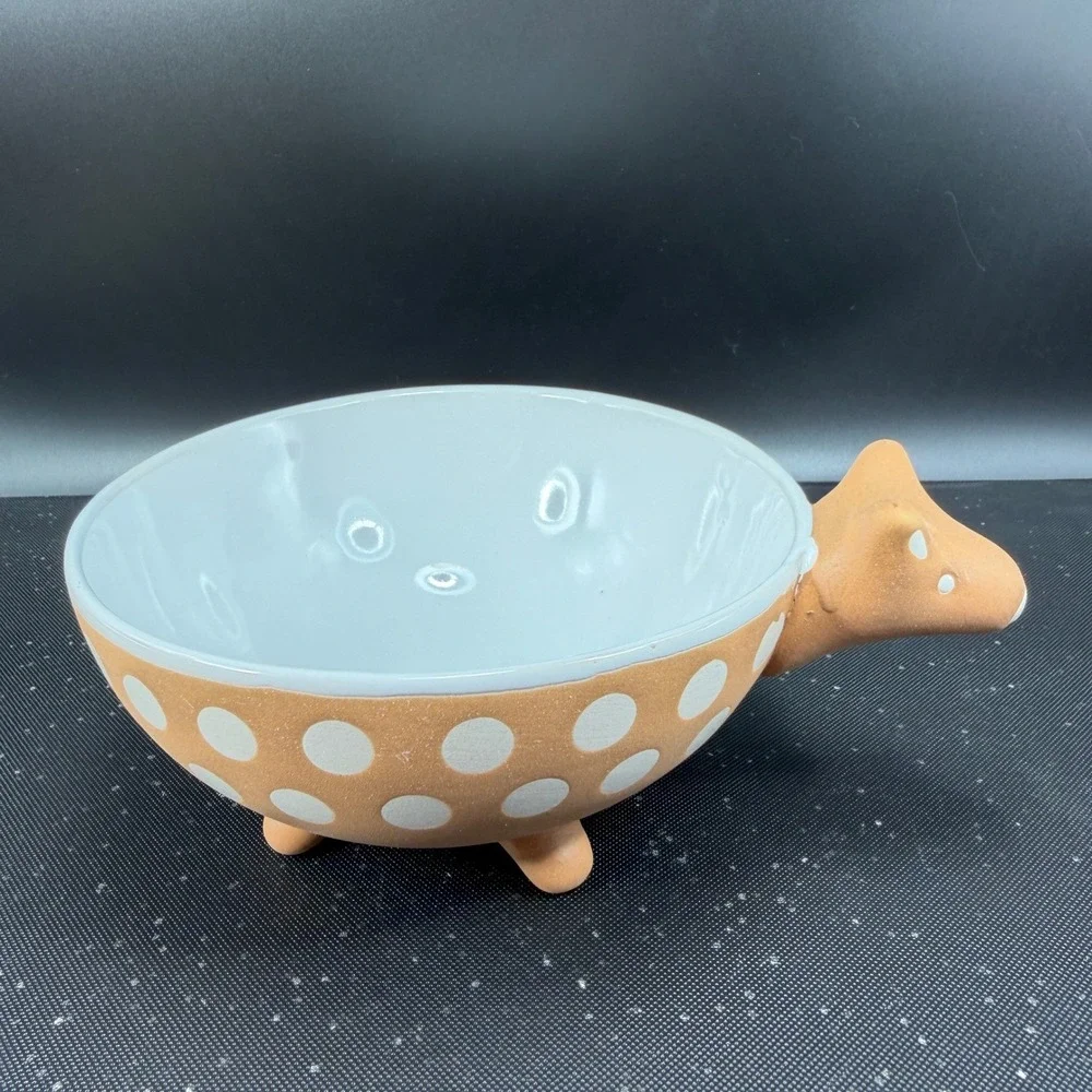 Crate & Barrel Aveza Guacamole Bowl Terracotta Polka Dot Animal Footed Dish Bowl